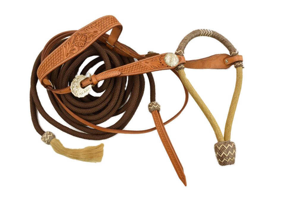 Braided Rawhide Bosal w/ Cotton Reins - Image 2